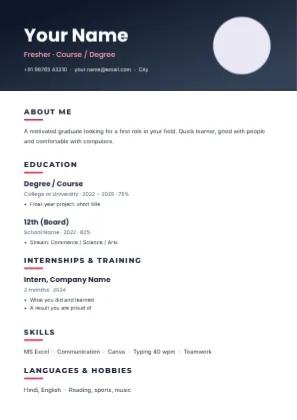 Fresher Resume template preview